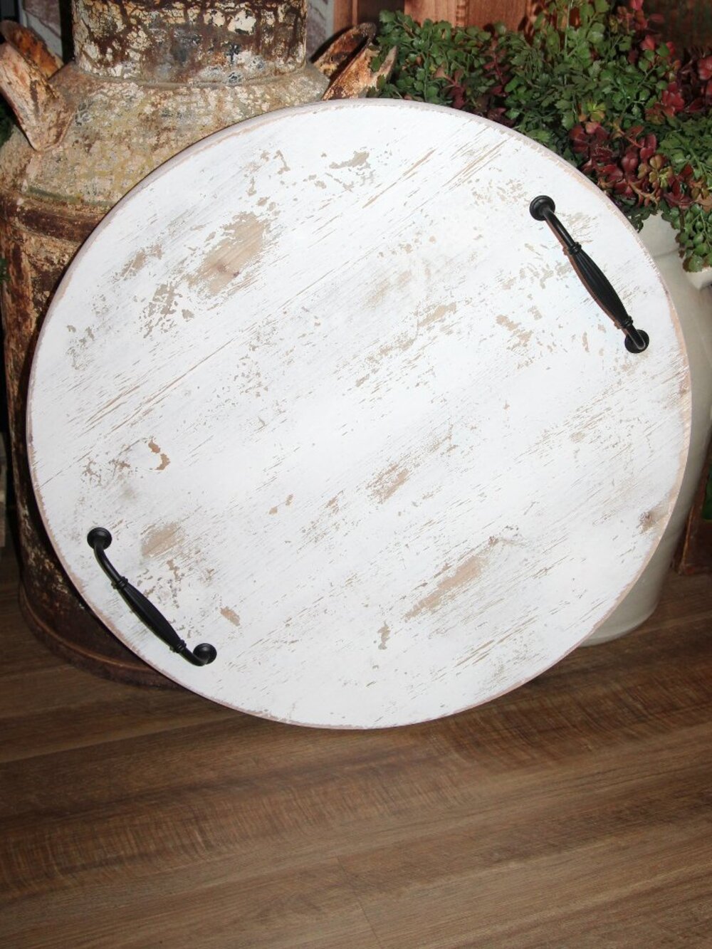 Large White 20" Shabby Chippy Distressed Farmhouse Wood Decor Tray